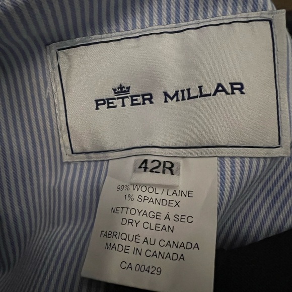 PETER MILLAR HARKER FLAT FRONT SOLID STRETCH WOOL NAVY DRESS UNHEMMED PANTS 42R - Picture 8 of 10